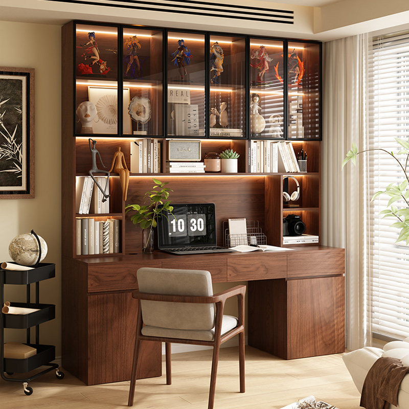 实木书桌定制橡木玻璃书架一体书柜胡桃色儿童学习小户型电脑桌,住宅家具,书桌,淘宝优惠券,粉丝福利购,淘宝优惠卷