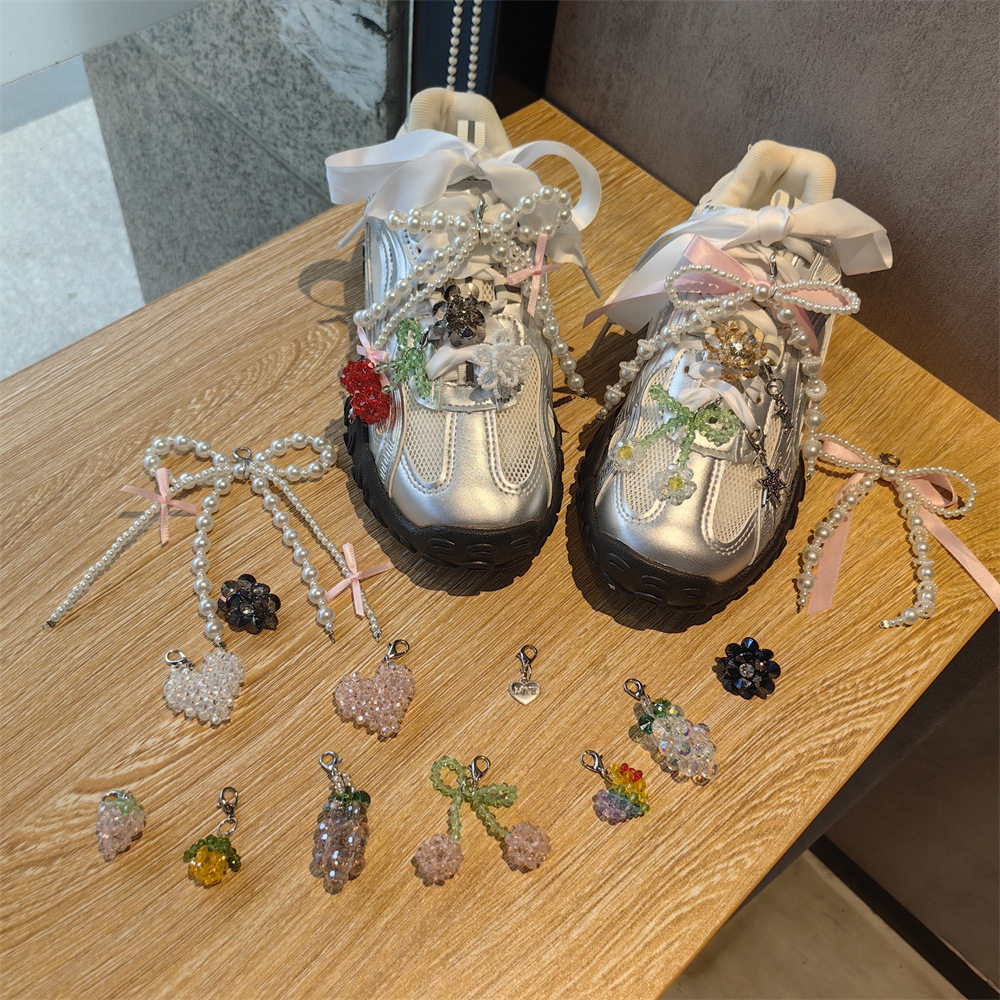 韩国同款DIY芭蕾风珍珠蝴蝶结鞋子装饰串珠水晶樱桃花朵鞋扣鞋花