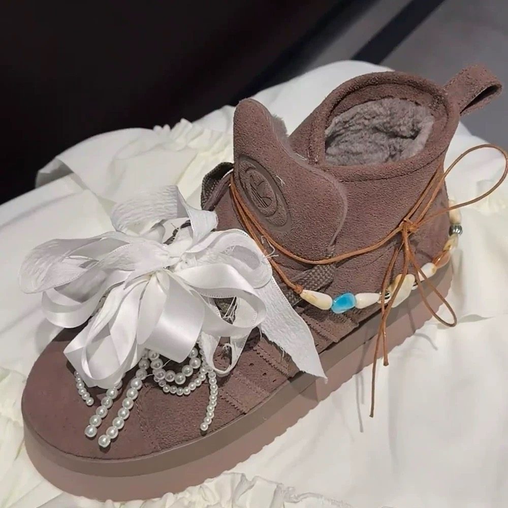 适用于三叶草campus雪地靴花朵鞋带扣韩版蝴蝶结配饰复古芭蕾鞋花