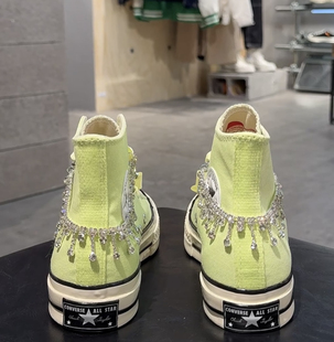 钻石后跟链条适配converse匡威嫩黄色丝带鞋带猫眼爱心配饰鞋带扣