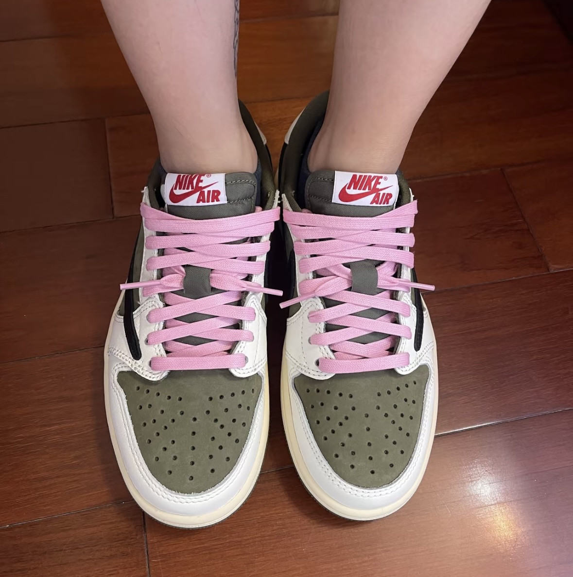 适配aj1 low联名8.0倒钩米绿男女款白色油蜡鞋带纯色扁平刷蜡鞋绳