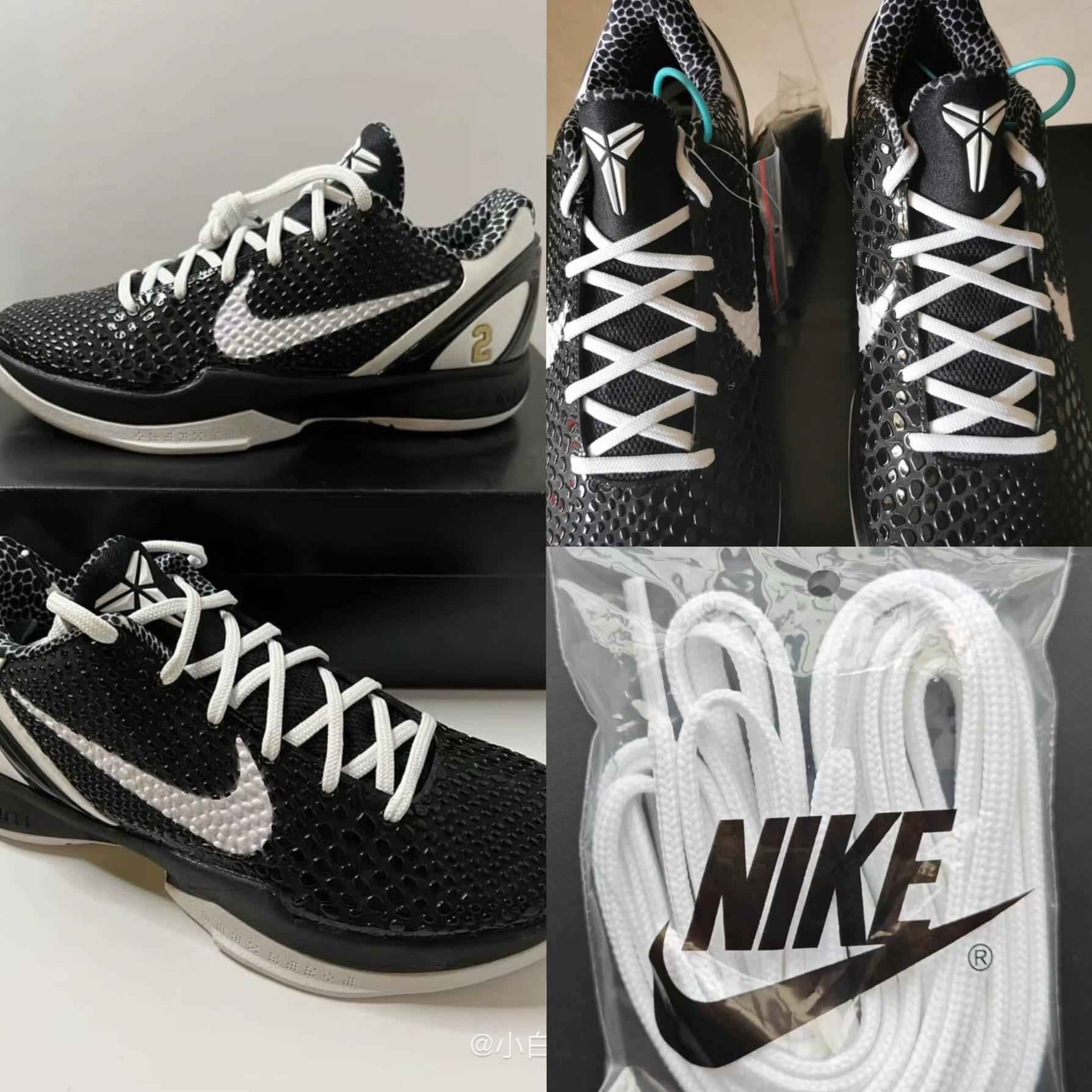 适配Nike Kobe 6 黑白GiGi曼巴基金会白色双层鞋绳非原装篮球鞋带