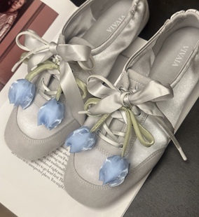 适用于VIVAIA芭蕾舞鞋diy配饰格仔宽鞋带水晶珍珠鞋花郁金香绑带