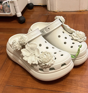 适配Crocs泡芙鞋花骨白色洞洞鞋花朵鞋花套装高级感鞋扣装饰配饰