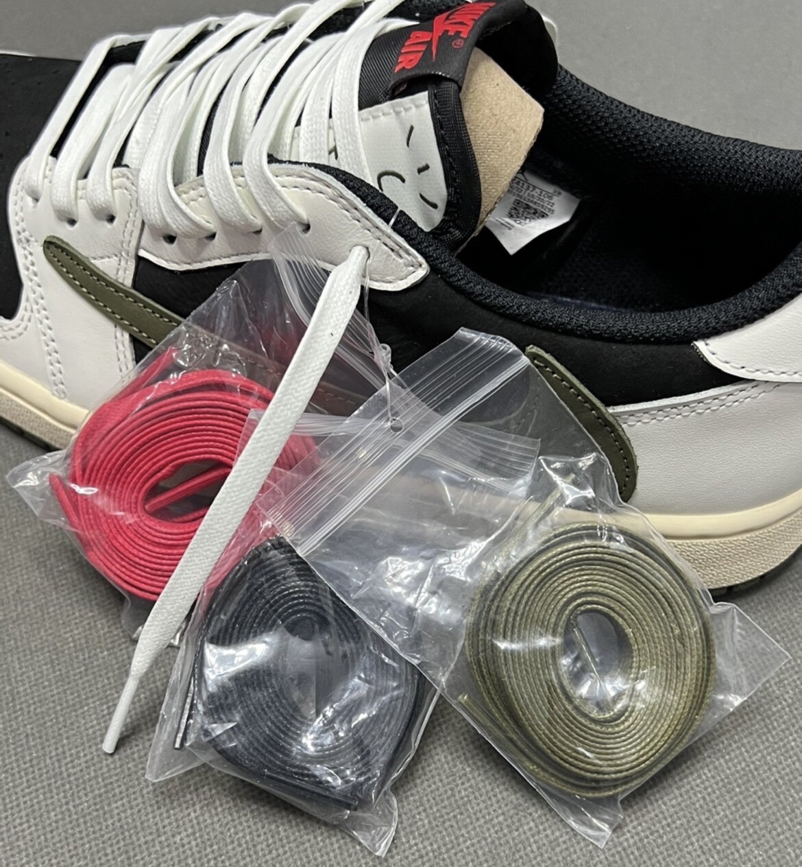 适配AJ1 low藤原浩闪电TS黑绿橄榄5.0倒钩鞋带打蜡扁平油蜡DZ4137