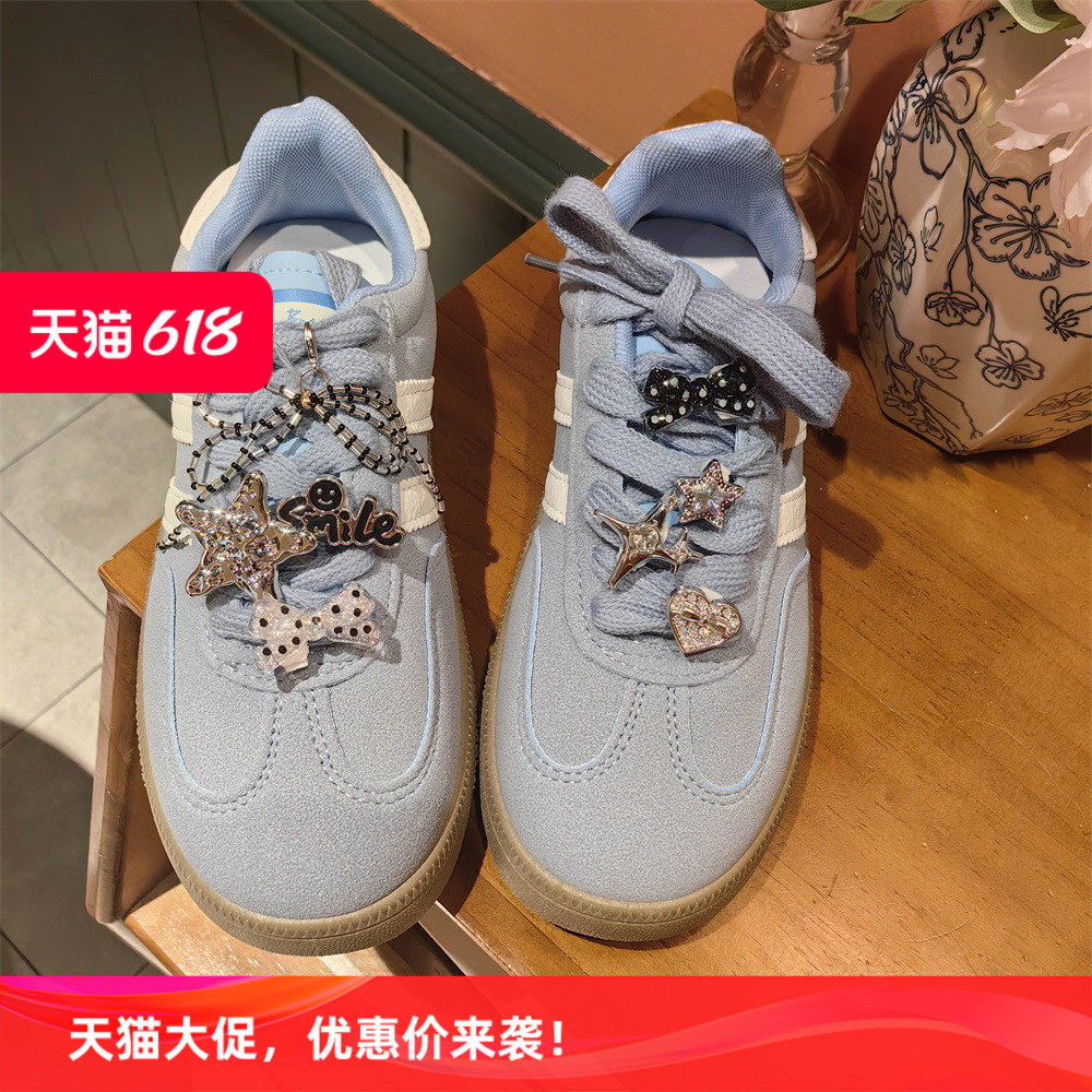 韩版高级感银色黑白点鞋带扣蝴蝶结鞋花水钻爱心五角星装饰鞋扣