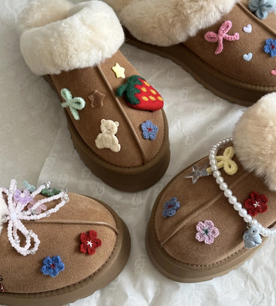 ins卡通花朵DIY布贴装饰花配饰适配雪地靴勃肯鞋球鞋ugg改造鞋扣