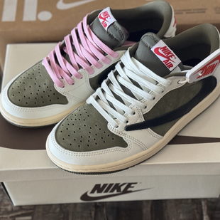 适配aj1 low联名8.0倒钩米绿男女款白色油蜡鞋带纯色扁平刷蜡鞋绳