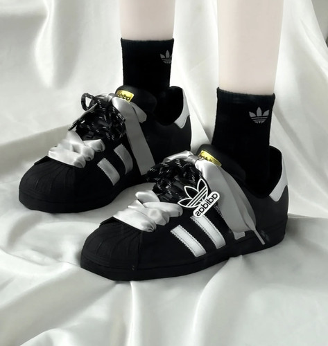 miu风黑色白点圆形鞋带适配三叶草金标贝壳头黑白立牌配件ins鞋绳