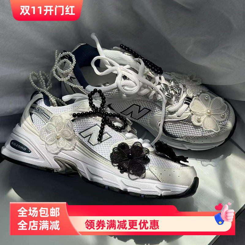 韩国东大门珍珠蝴蝶结配饰适配nb530运动鞋老爹鞋芭蕾风鞋扣装饰