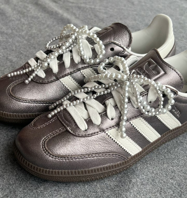 适配samba金属紫德训鞋白色银色珍珠不规则蝴蝶结鞋子配饰diy鞋扣