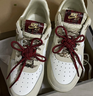 2025蛇年限定款空军一号鞋带绳挂饰大红色中国结手工编织鞋带暗红