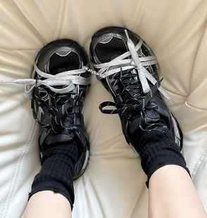 银色闪亮银丝鞋带适配耐克复古老爹鞋v2k黑银色潮流3xl绑法鞋绳子