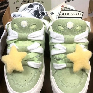 适配顽刻板鞋五角星软乎乎毛绒帆布鞋鞋带装饰鞋扣配件少女心鞋花