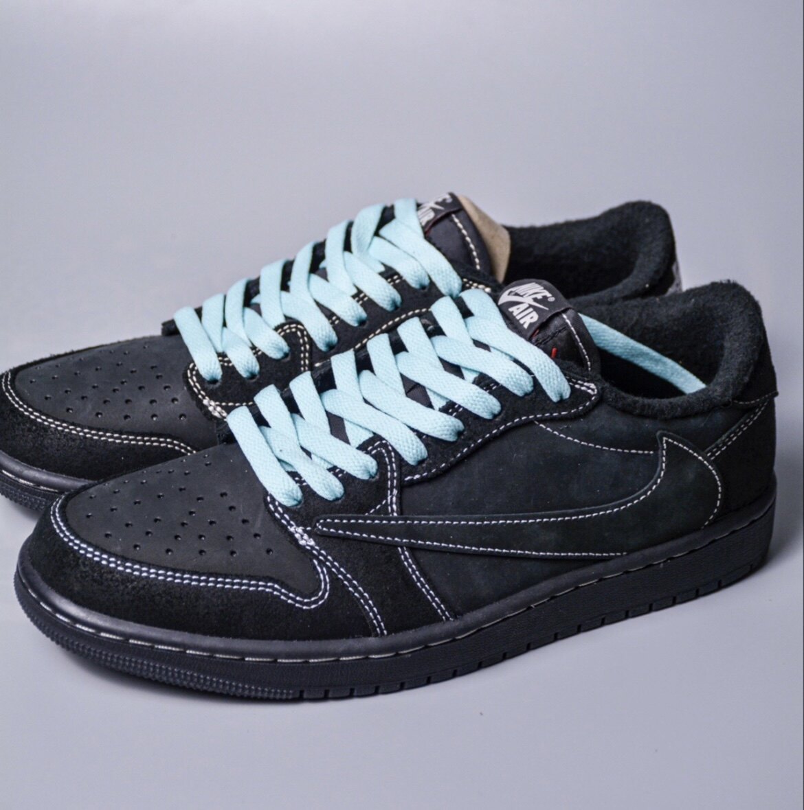 适配travisscott aj1 low黑武士复古板鞋黑色倒钩4.0打蜡扁形鞋带