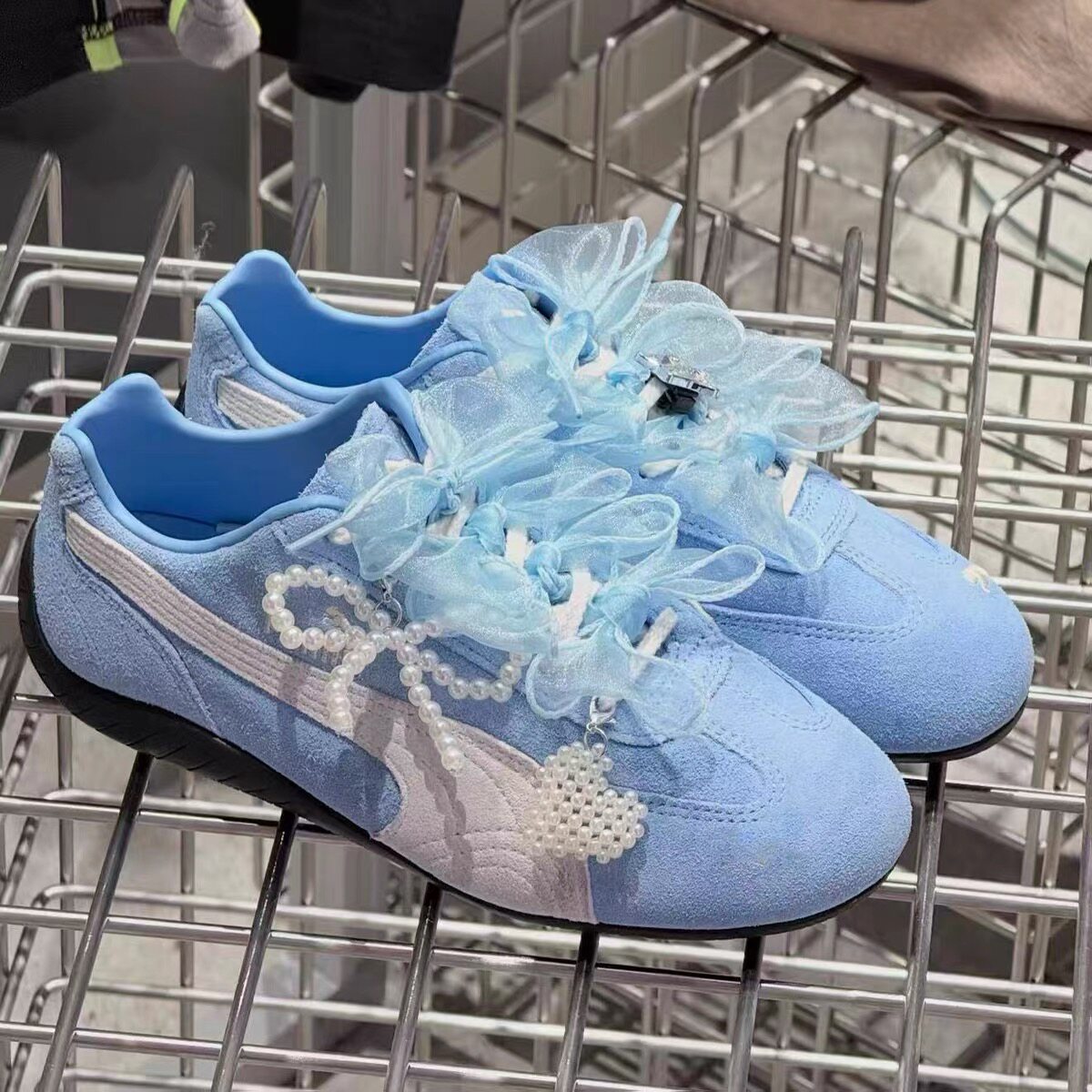 适用于puma彪马赛车鞋鞋花欧根鞋带爱心珍珠鞋配饰珍珠蝴蝶结鞋扣图片