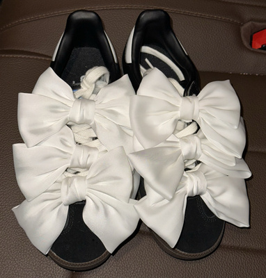 适配德训鞋diy丝绸蝴蝶结samba联名Caroline Hu鞋扣白色丝带配饰