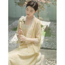 山有色早秋中国风复古女装夏季茶服中式改良汉服两件套绣花连衣裙