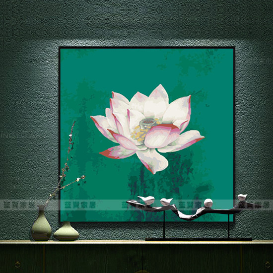新中式荷花现代简约diy数字油画油彩画莲花客厅玄关禅意装饰油画