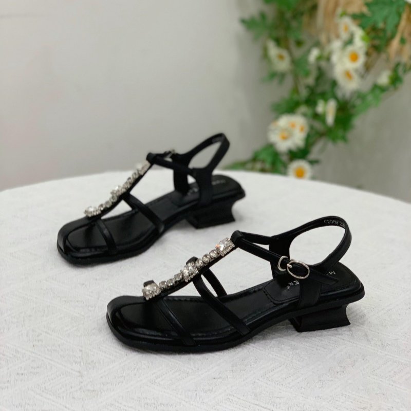 仙女风网红水钻罗马凉鞋2025夏季新款粗跟方头露趾一字扣带高跟鞋,女鞋,罗马凉鞋,淘宝优惠券,粉丝福利购,淘宝优惠卷