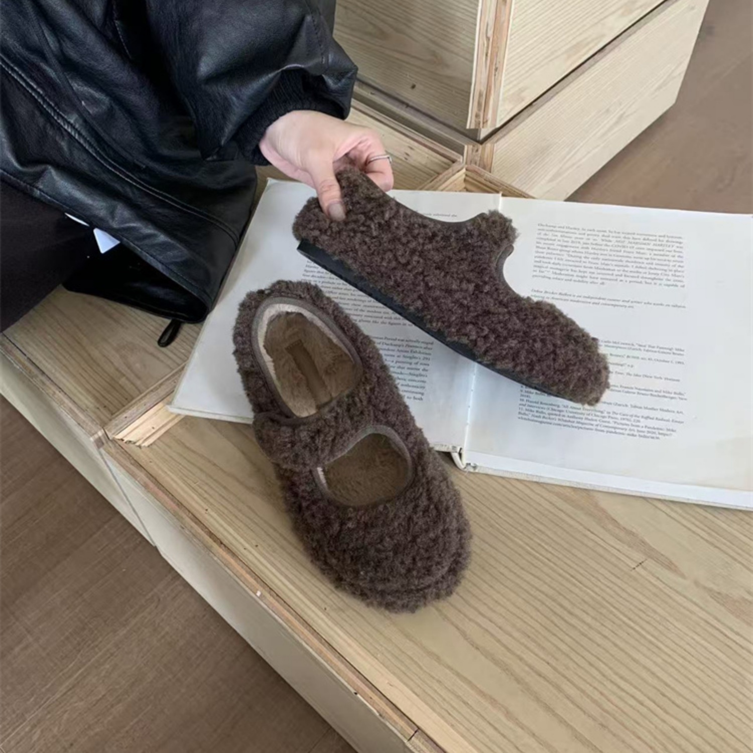 韩版时尚加绒保暖一脚蹬毛毛鞋女