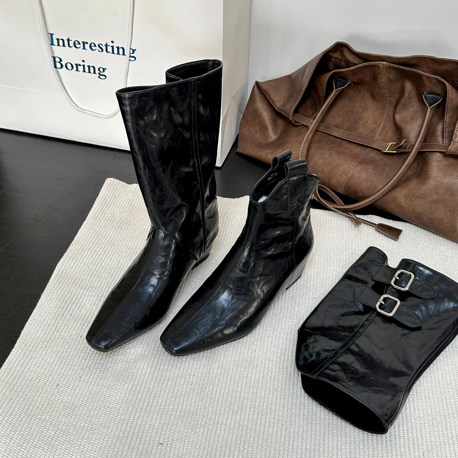 平底时尚内增高小方头两穿瘦瘦靴2025秋冬爆款显瘦百搭潮酷时装靴,女鞋,时装靴,淘宝优惠券,粉丝福利购,淘宝优惠卷