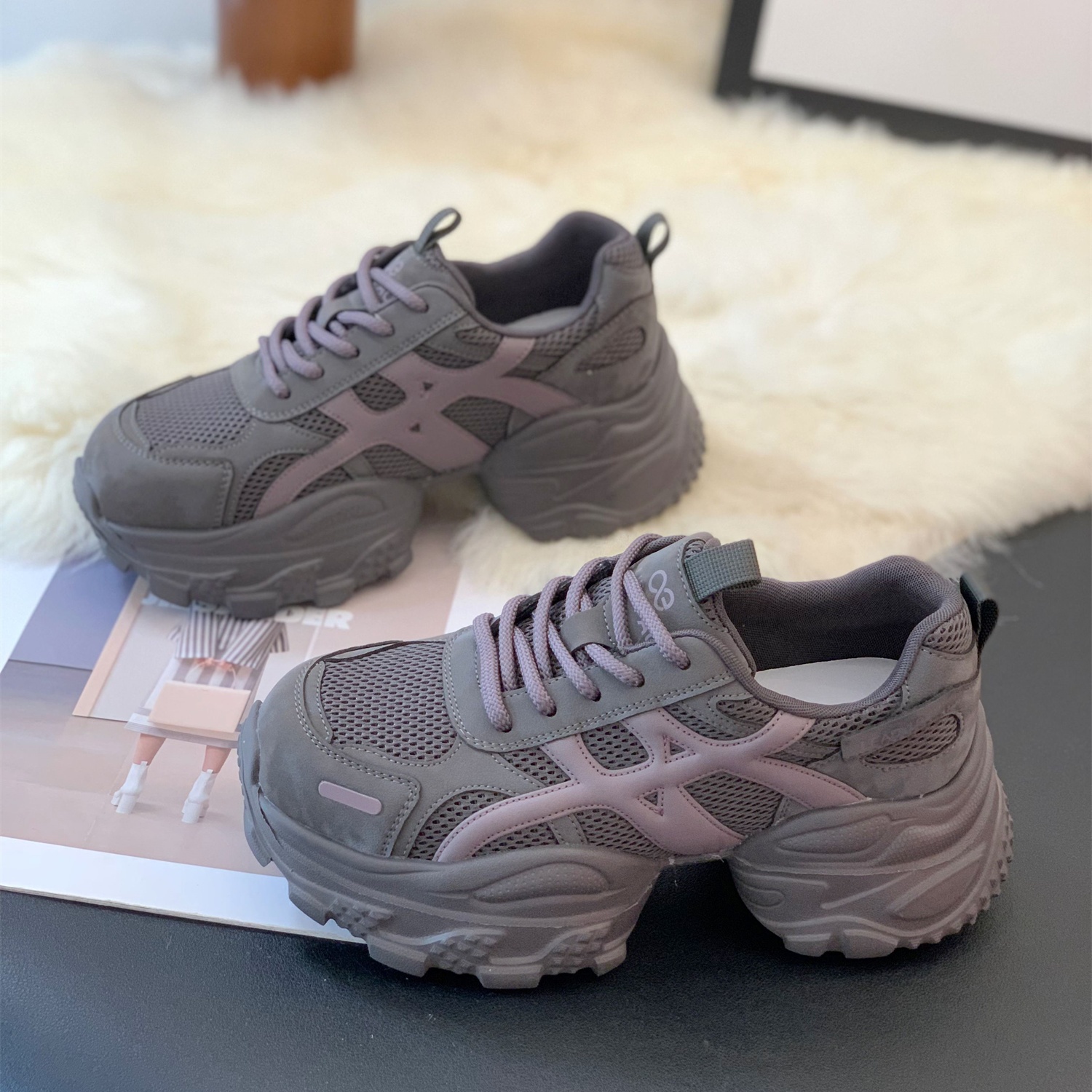 欧洲站网面运动厚底轻便老爹鞋女