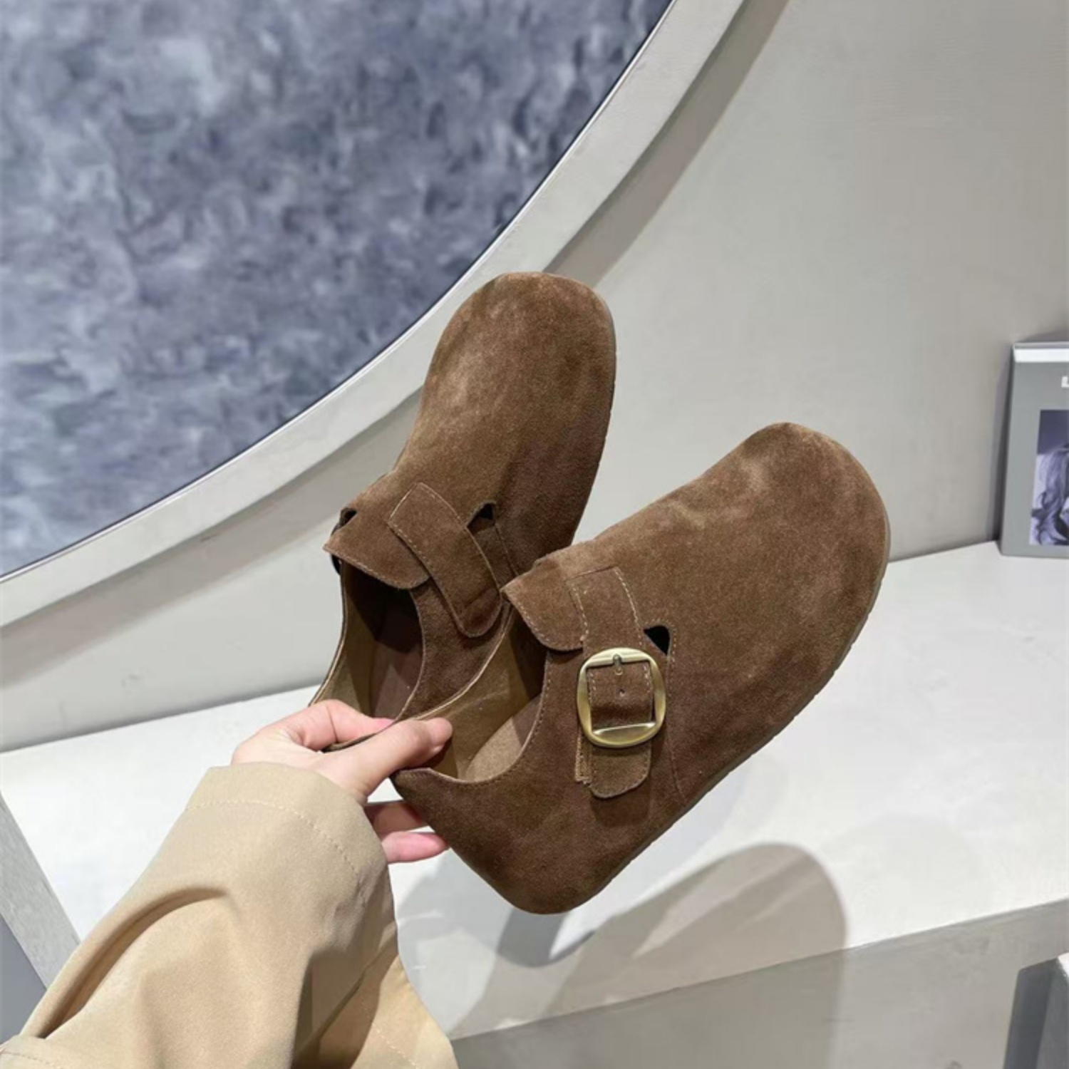 时髦百搭复合磨砂一脚蹬勃肯单鞋