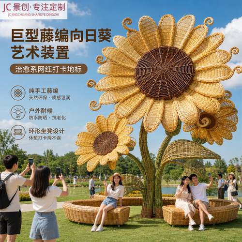 户外景区藤编向日葵景观装置定制