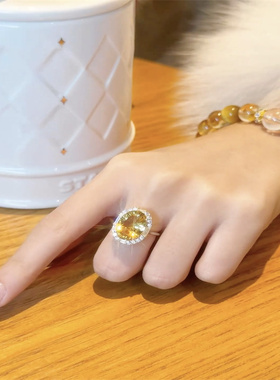 招米7克拉黄水晶戒指纯银戒指天然黄水晶戒指美人得财巴西黄水晶