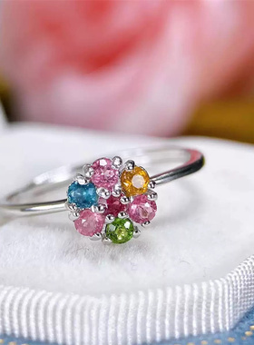 碧玺纯银戒指镶嵌天然碧玺纯银女款戒指青春简约活口爆款