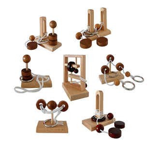 木制玩具益智休闲玩具拆装拓扑游戏玩家立柱解绳金鸡独立解绳取环