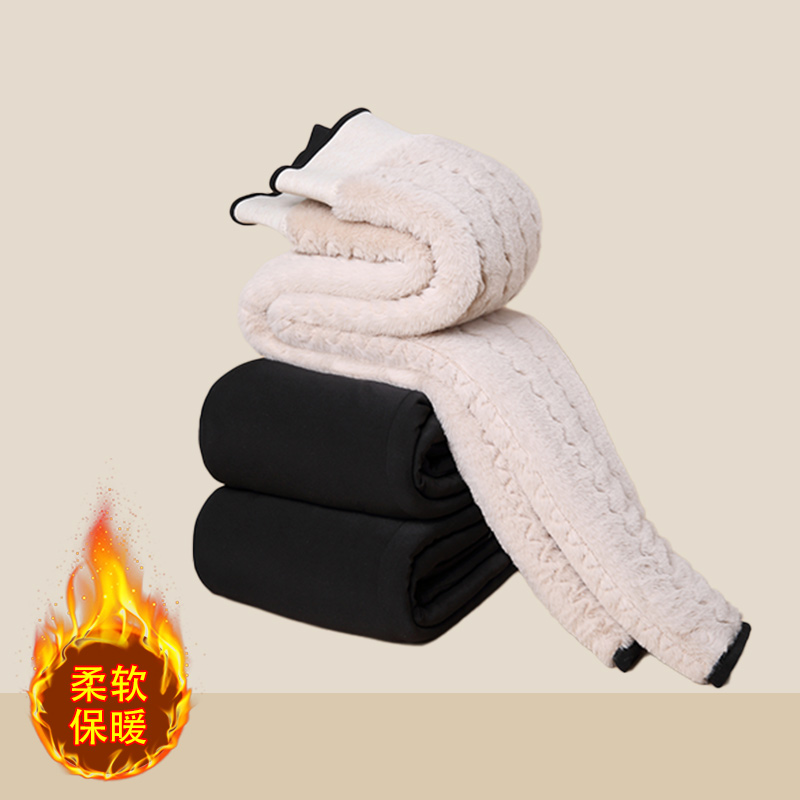 加绒加厚羊羔绒保暖裤