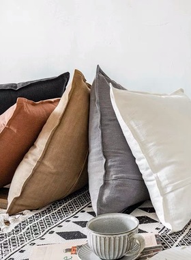 日式棉麻客厅抱枕靠垫套亚麻沙发床头大靠背民宿靠枕45x45加大号