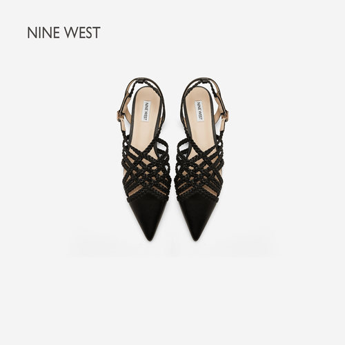 【商场同款】Nine West/玖熙尖头包头凉鞋女平底编织单鞋罗马凉鞋