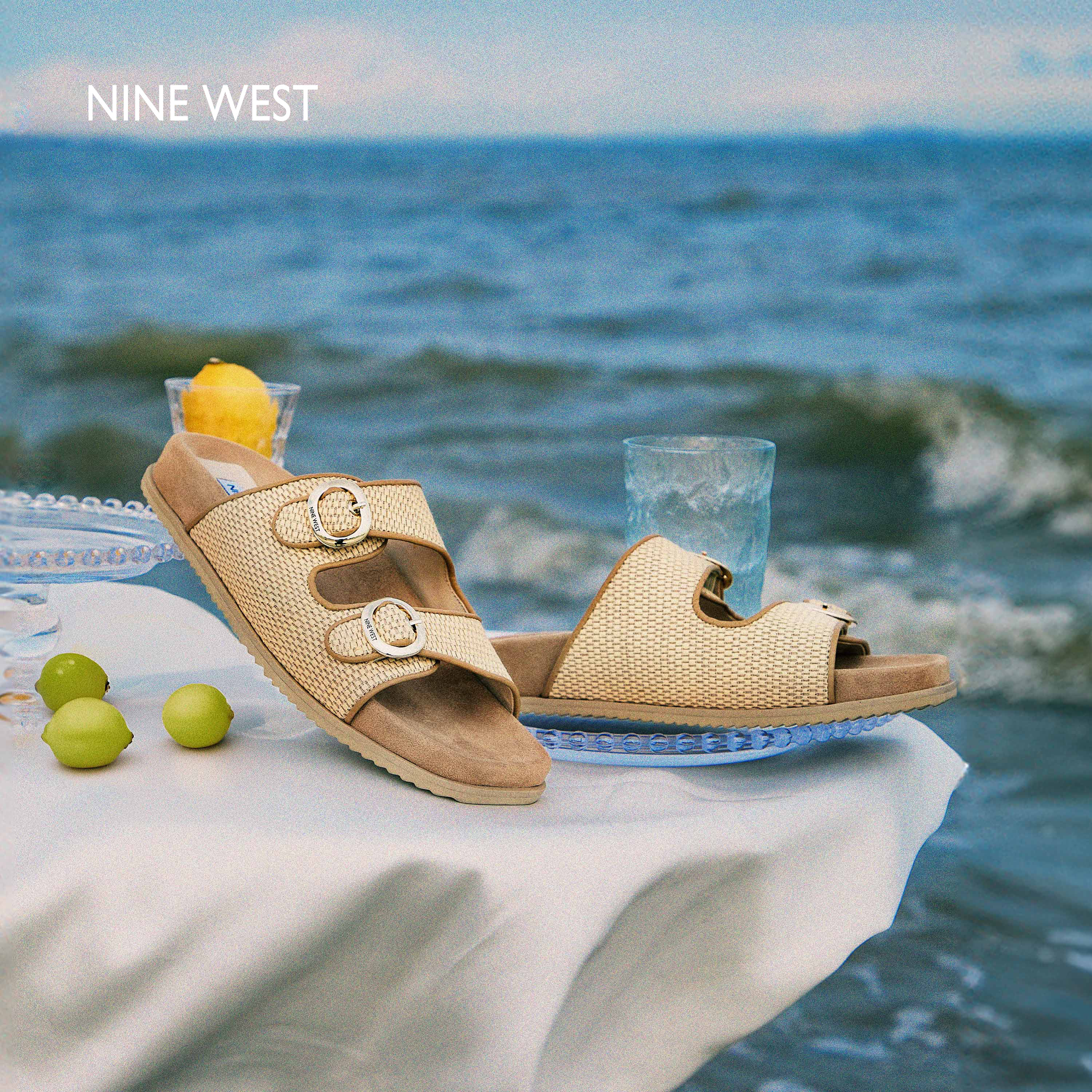 Nine West/玖熙女2025夏新款老钱风软底外穿勃肯拖鞋时尚休闲凉拖