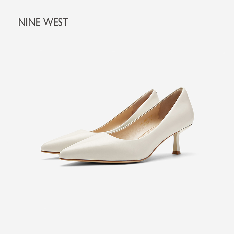 Nine West/玖熙白色高跟鞋女2025夏季新款真皮尖头细跟