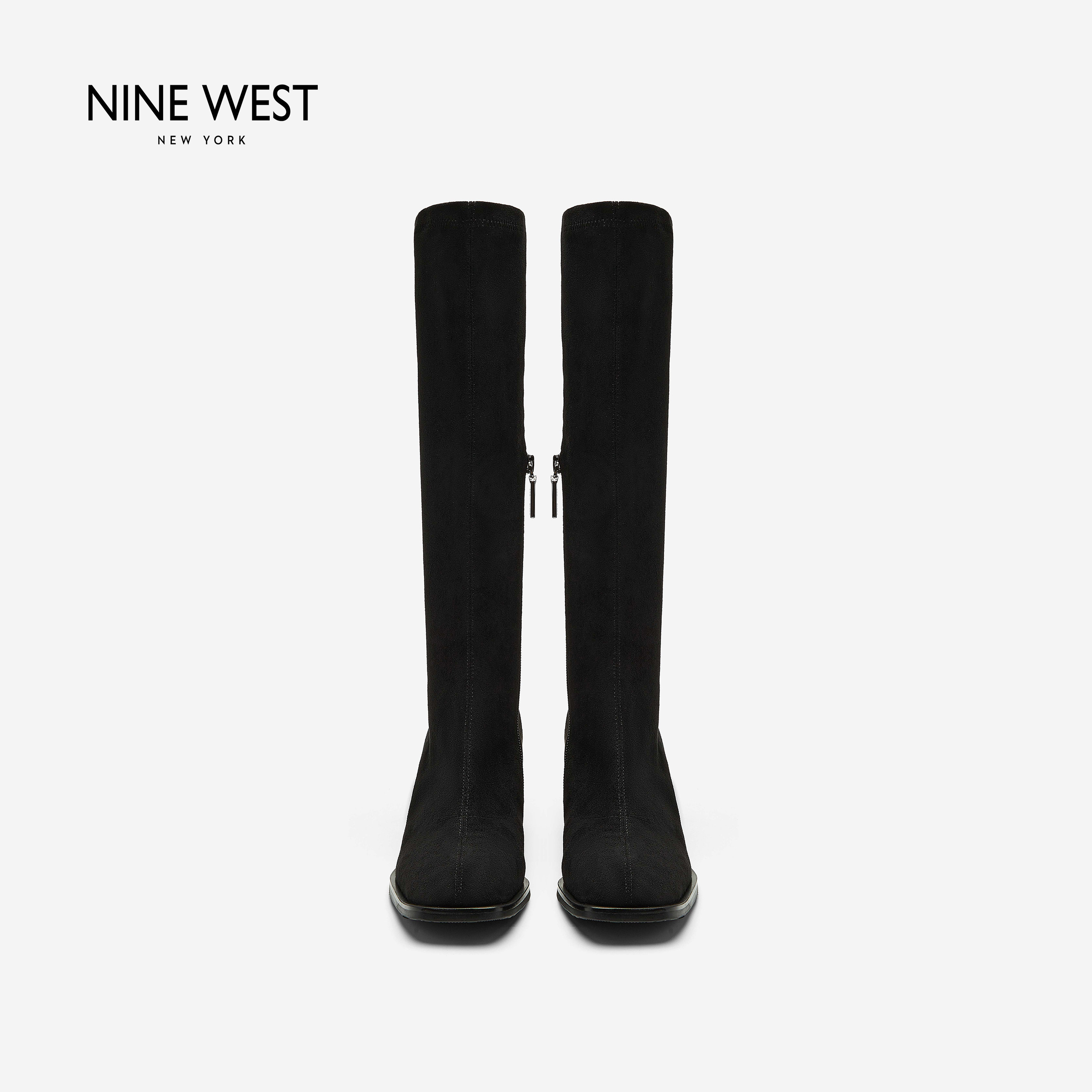 Nine West/玖熙新款2026秋冬黑色长靴女拉链瘦瘦靴通勤气质时装靴
