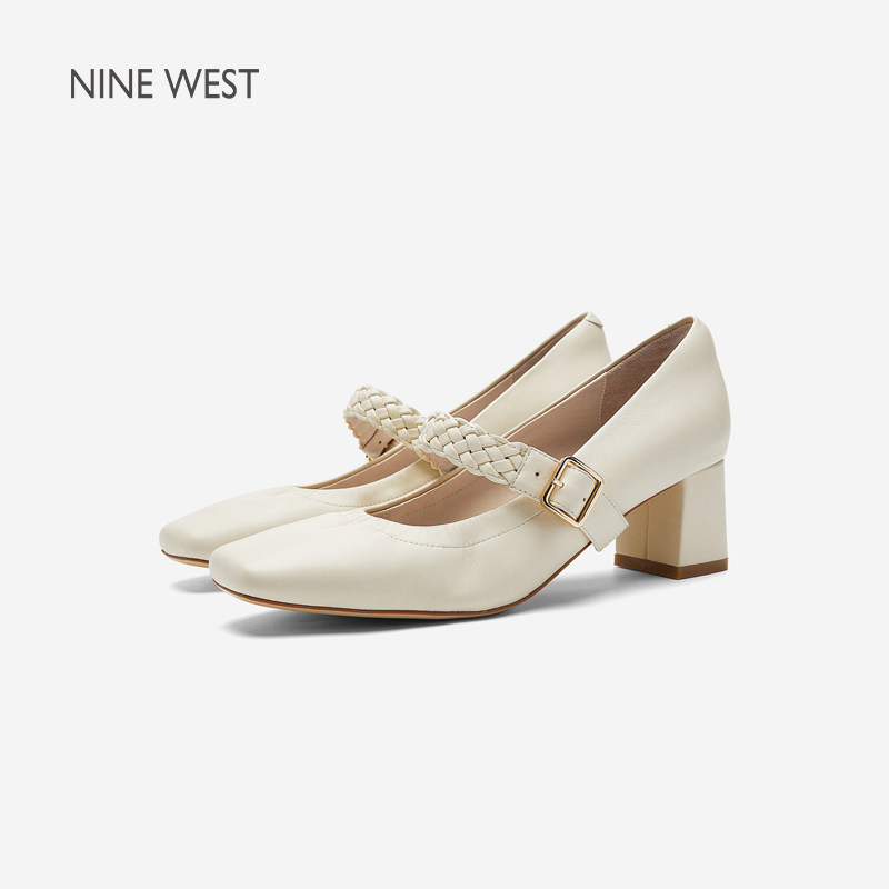 Nine West/玖熙高跟玛丽珍鞋女2026夏季新款气质浅口单鞋方头编织