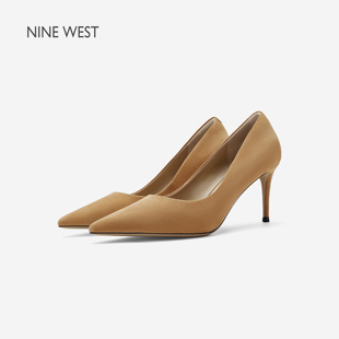 女尖头羊反绒优雅浅口单鞋 Nine 细跟高跟鞋 West 真皮 玖熙巴黎四季