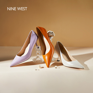 玖熙高跟鞋 女气质春新款 Nine West 周同款 细跟胎牛皮单鞋 上海时装