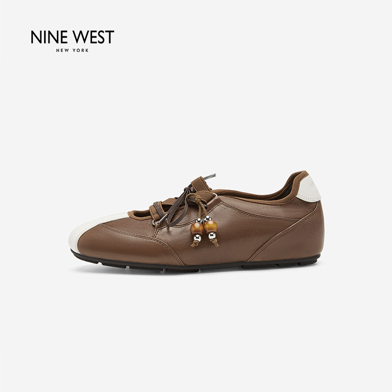 Nine West/玖熙复古德训芭蕾鞋女系带软底平底轻便休闲女士单鞋