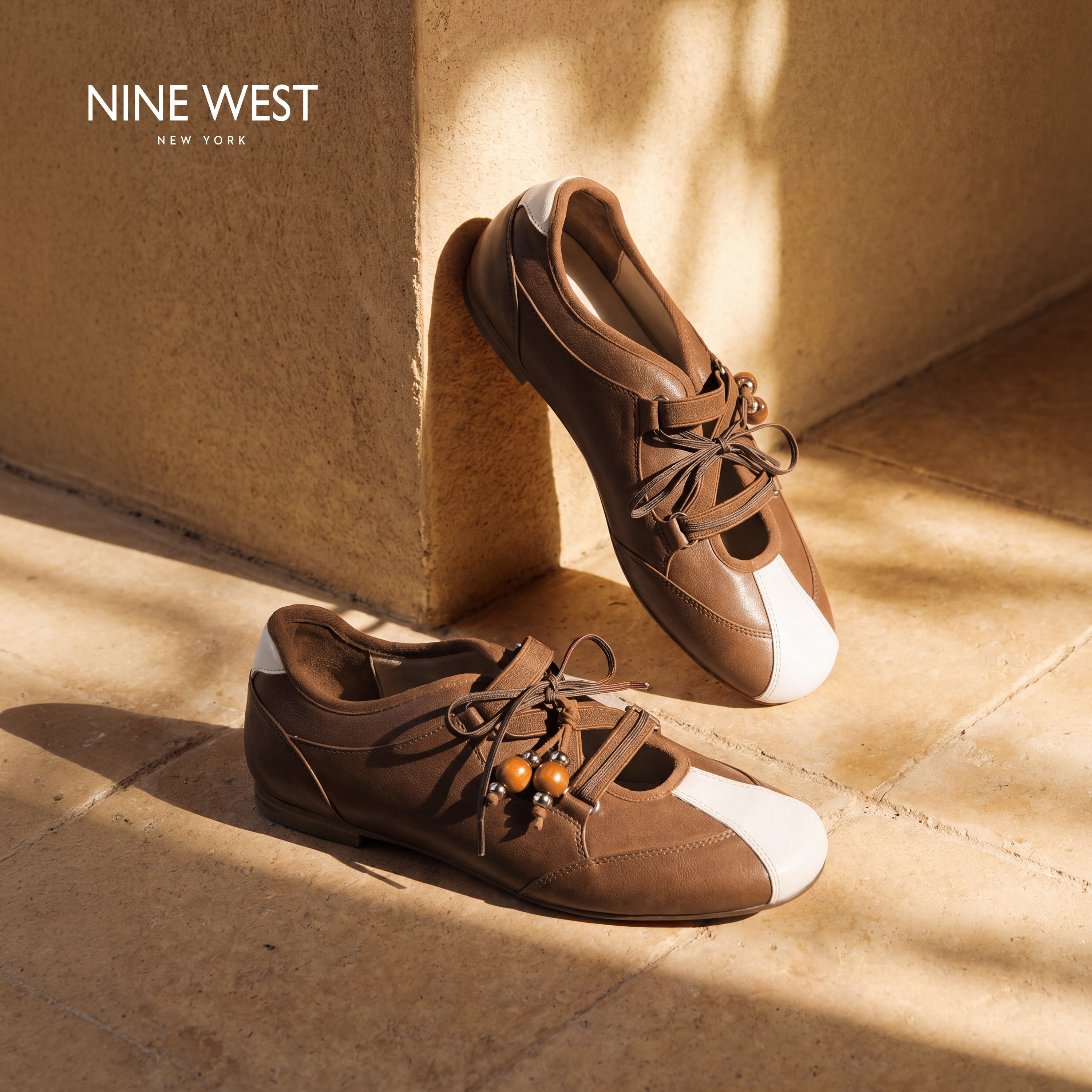 Nine West/玖熙复古运动玛丽珍鞋女串珠软底休闲通勤平底德训鞋