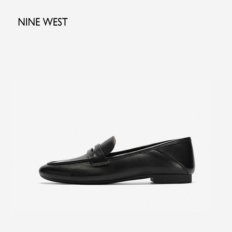 Nine West/玖熙纯色乐福鞋女通勤百搭一脚蹬圆头豆豆鞋四季