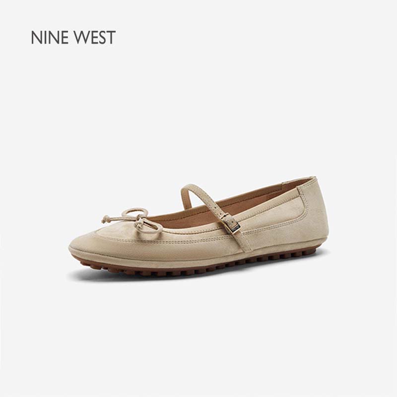 Nine West/玖熙法式复古风玛丽珍鞋女蝴蝶结平底芭蕾舞鞋浅口单鞋