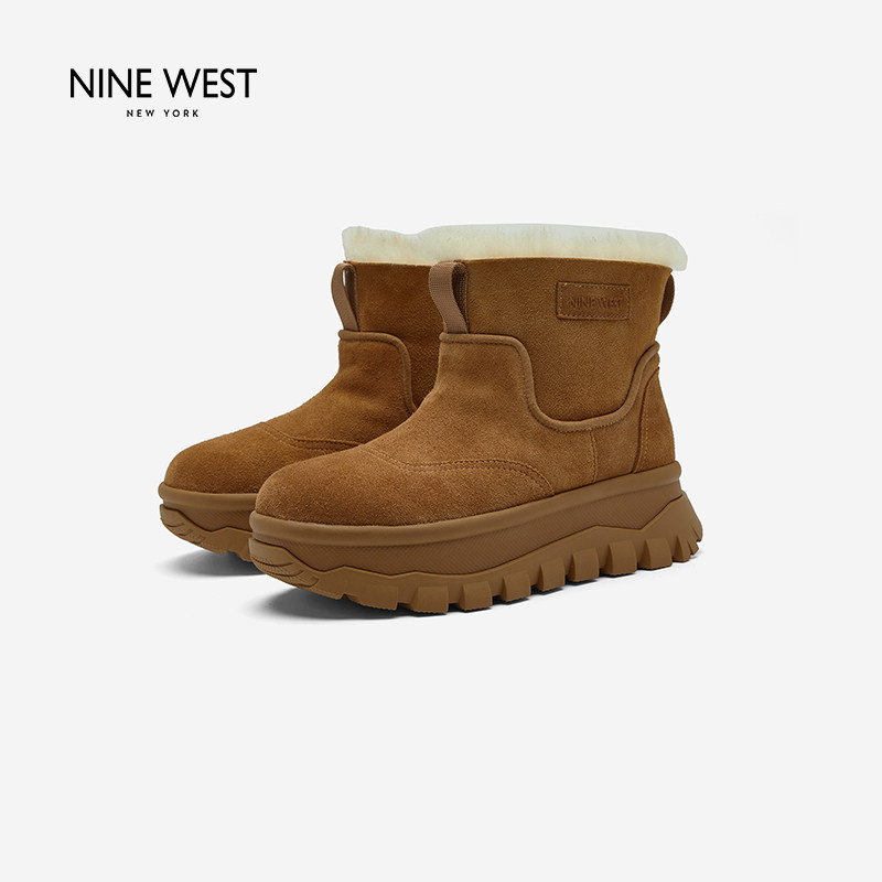 Nine West/玖熙雪地靴女厚底锯齿大底加绒保暖短筒防滑东北棉靴子