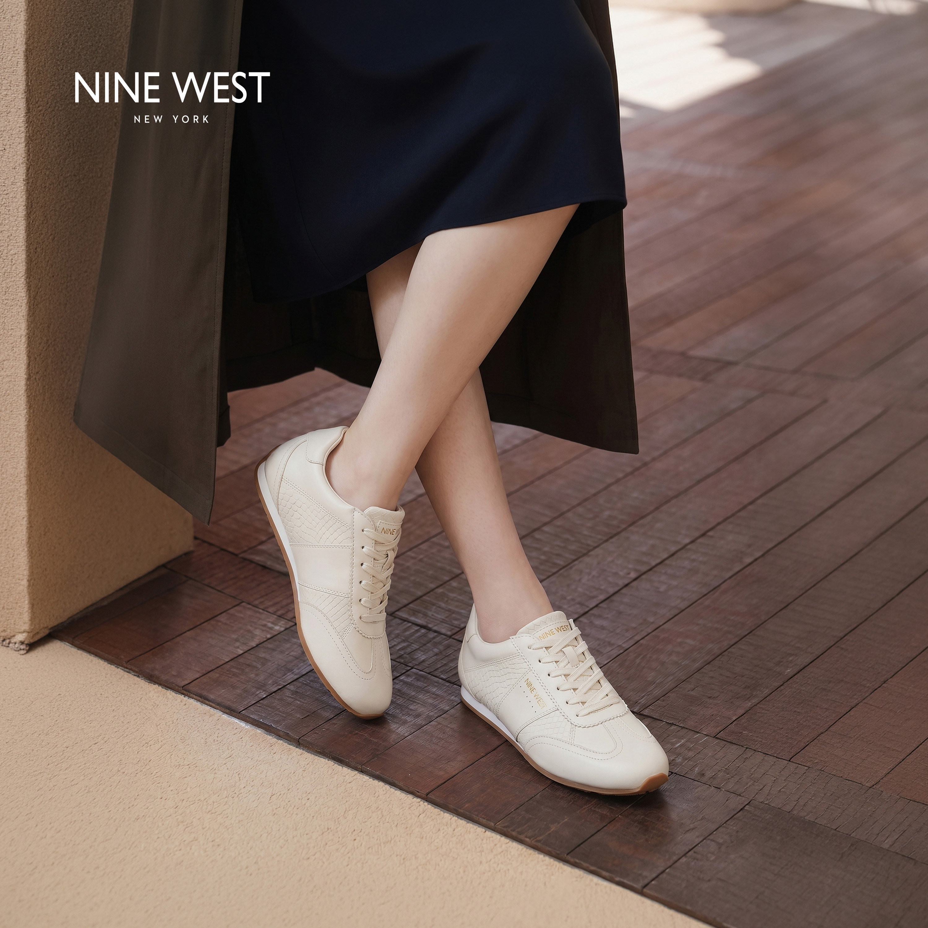 Nine West/玖熙复古薄底德训鞋女2026新款内增高休闲运动小白鞋