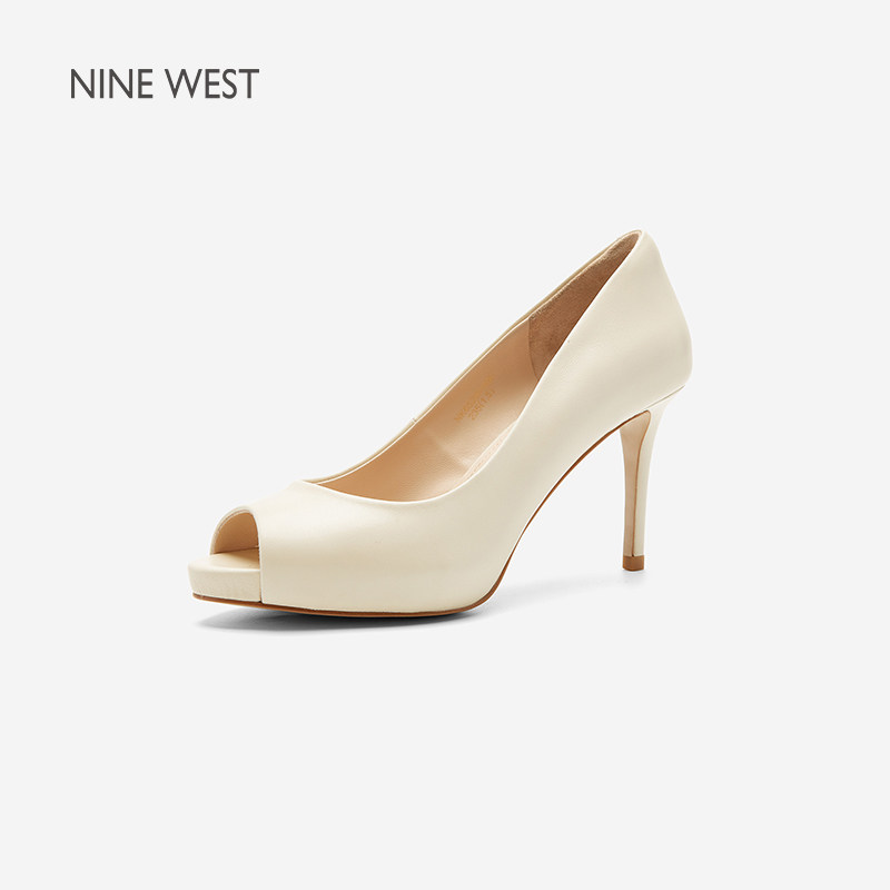 Nine West/玖熙经典高跟鞋细跟时装凉鞋款露趾米白色轻熟单