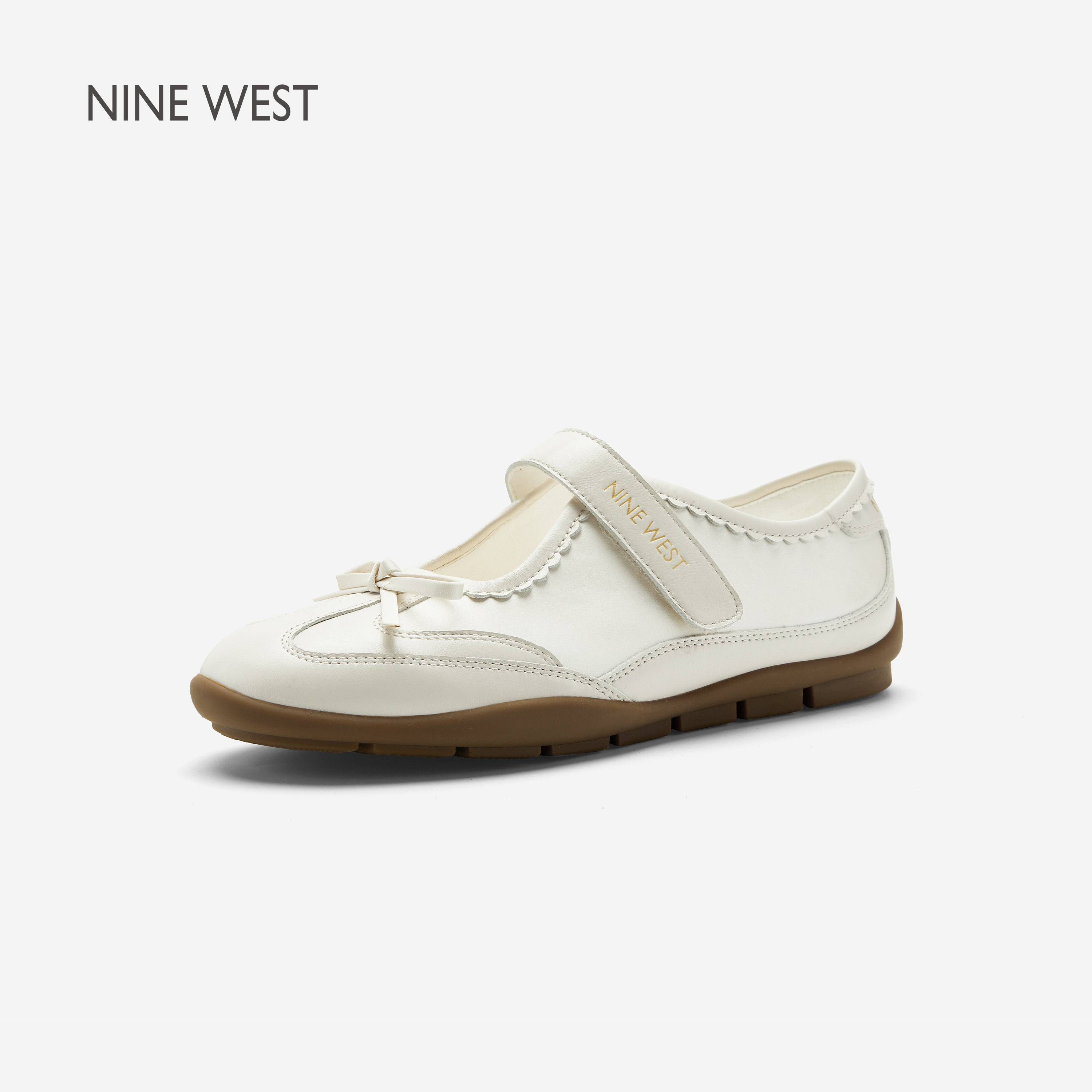 Nine West/玖熙云感甜贝德训芭蕾鞋女玛丽珍鞋浅口休闲鞋女魔术贴