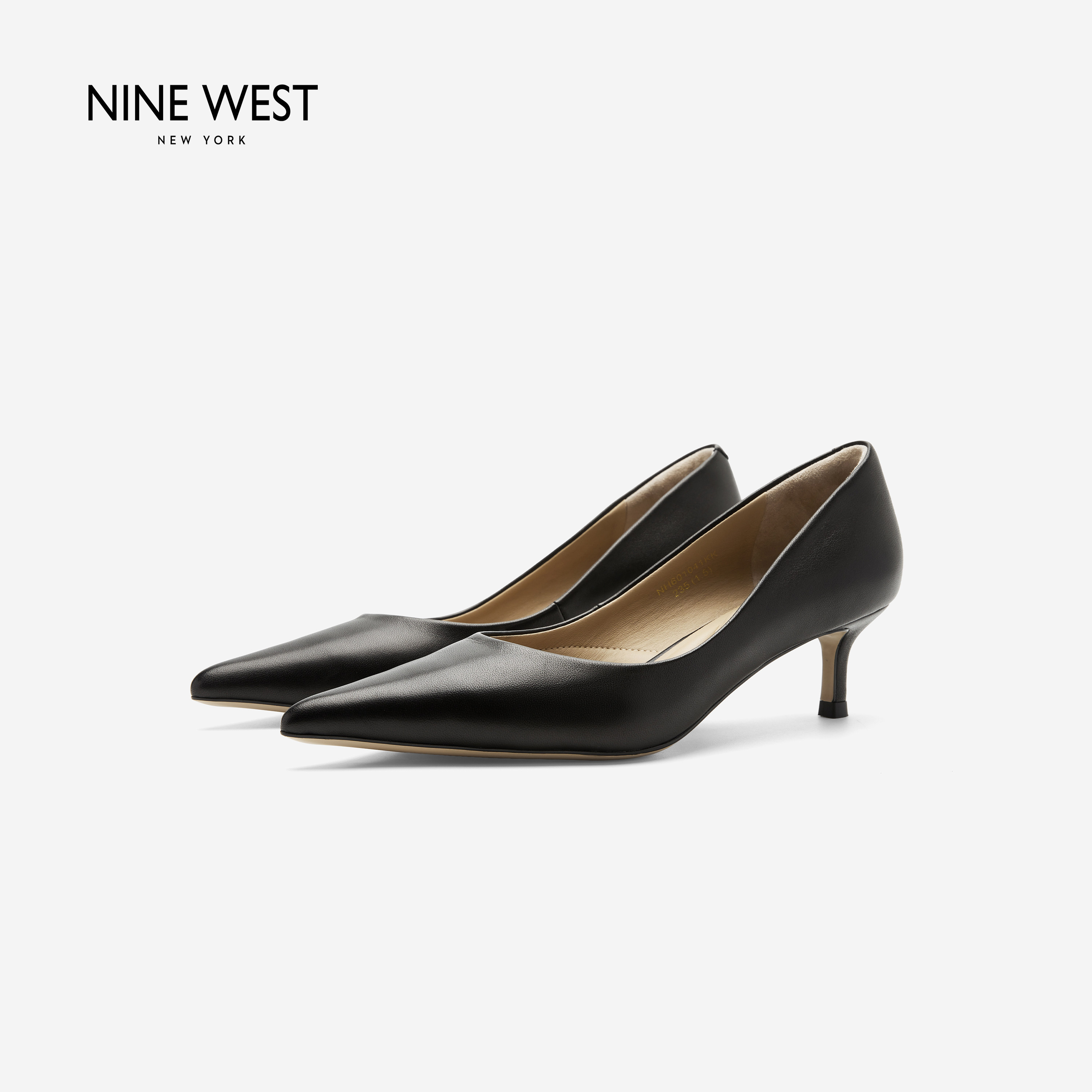 Nine West/玖熙新款升级舒适鞋垫小猫跟黑色高跟鞋女通勤尖头单鞋